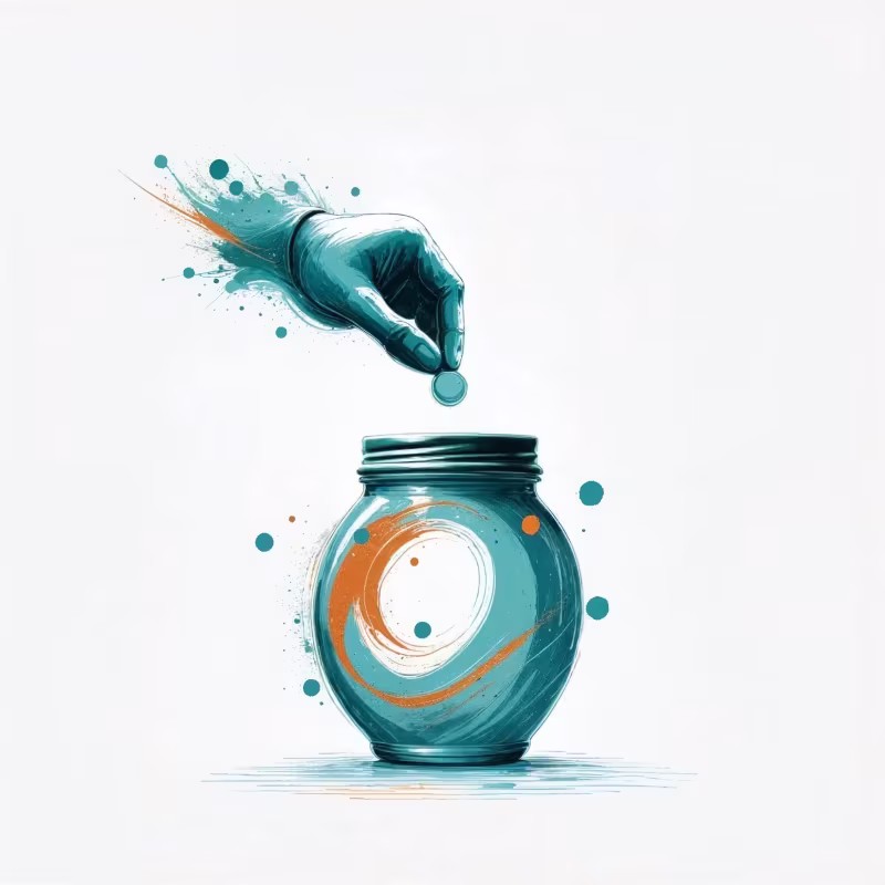 Abstract illustration of a hand placing a coin into swirling shapes, representing Striveon’s all-in-one coaching platform and flexible billing for organizations of all sizes.